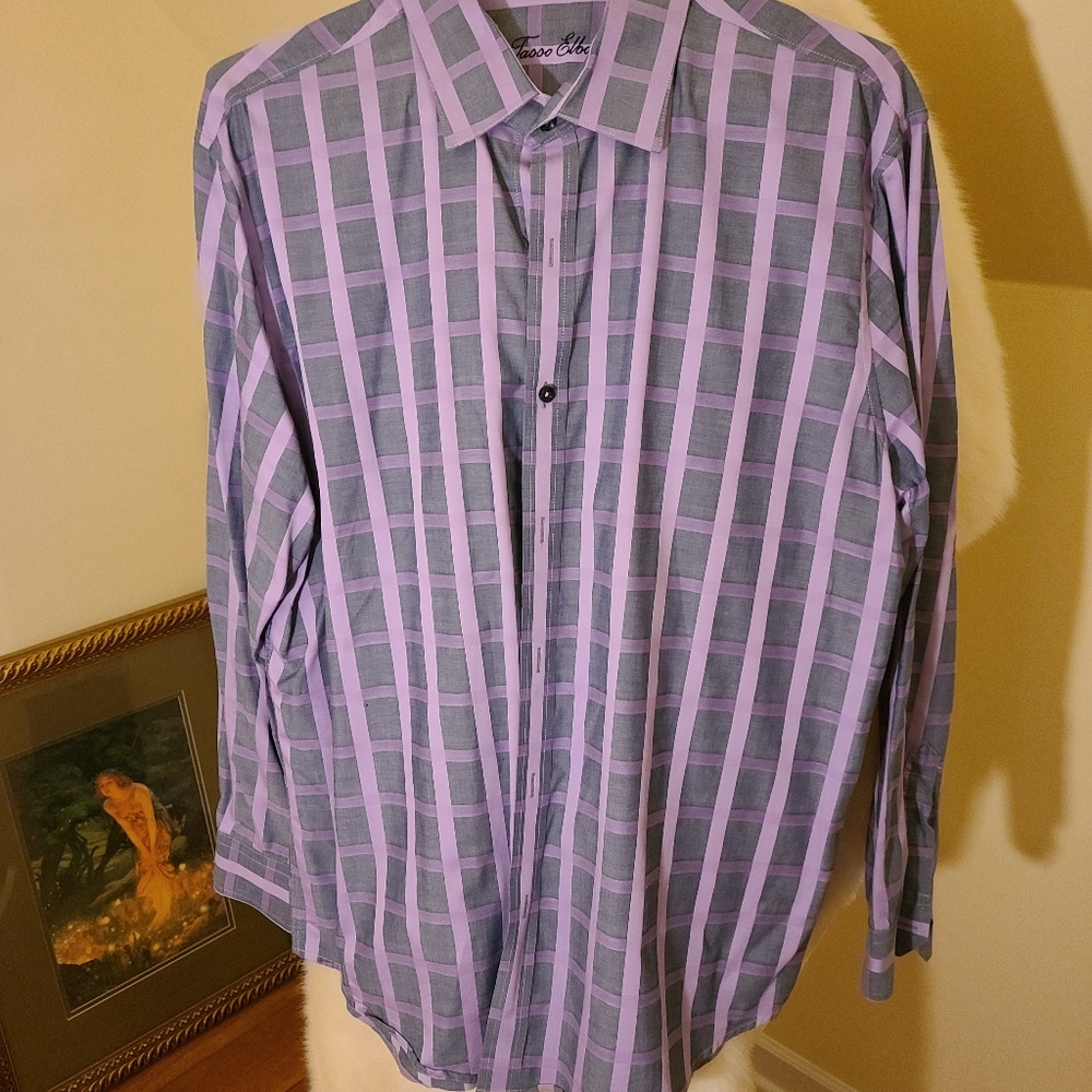 Tasso Elba Dobby Stretch Plaid Shirt Men's Size XL
